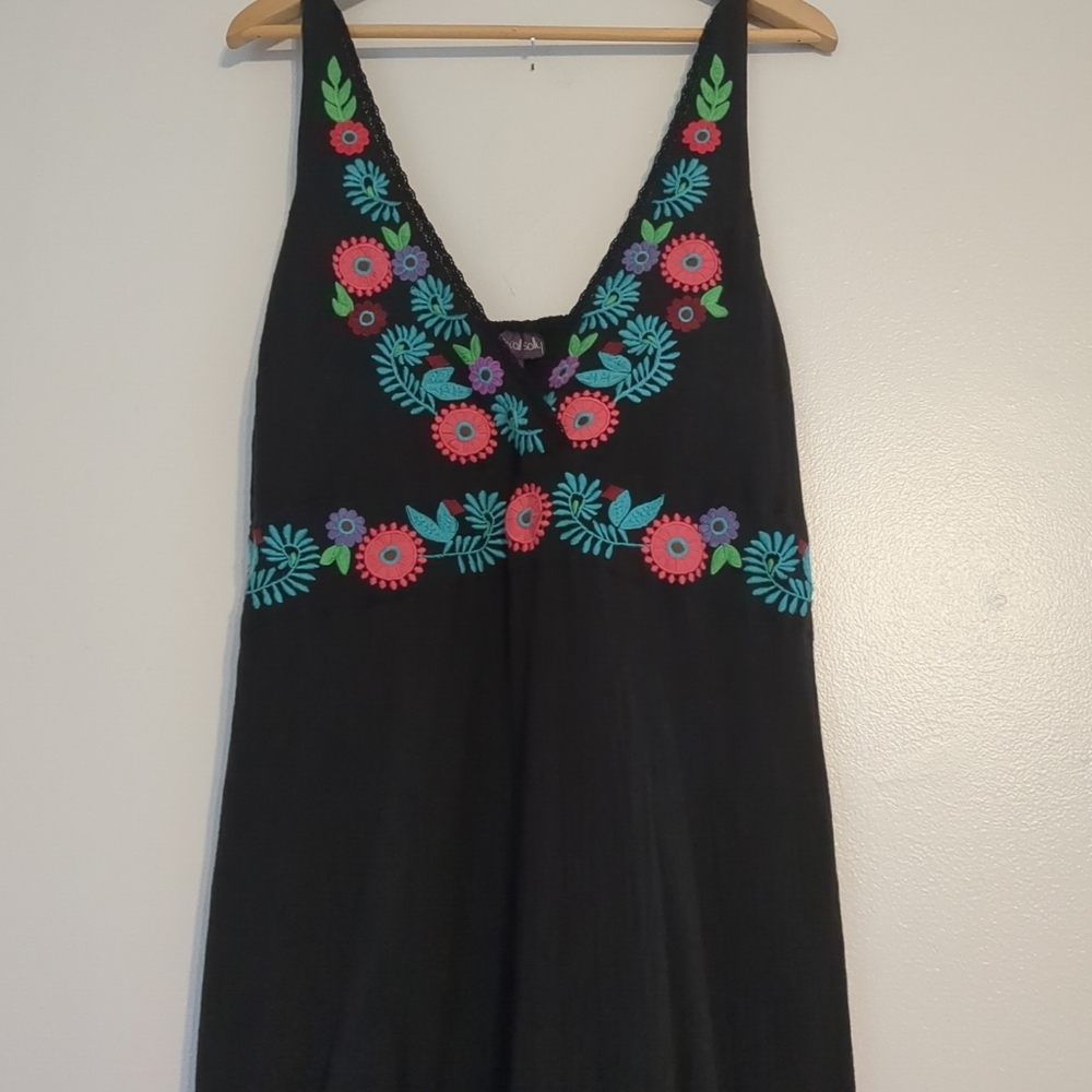long tall sally Black Maxi Dress with Pink, Teal & Purple Floral Embroidery
